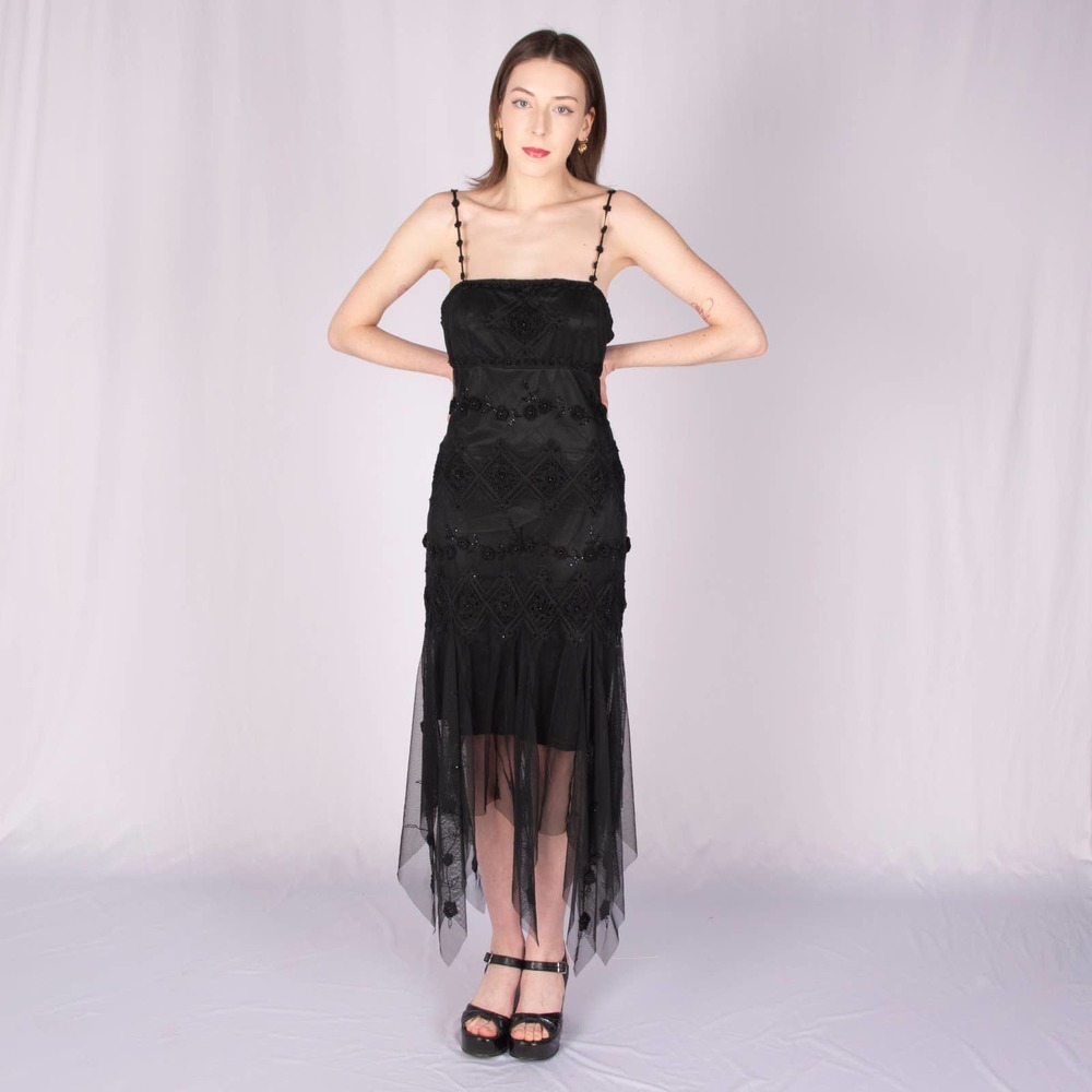 90s Handkerchief Hem Designer Prom Dress